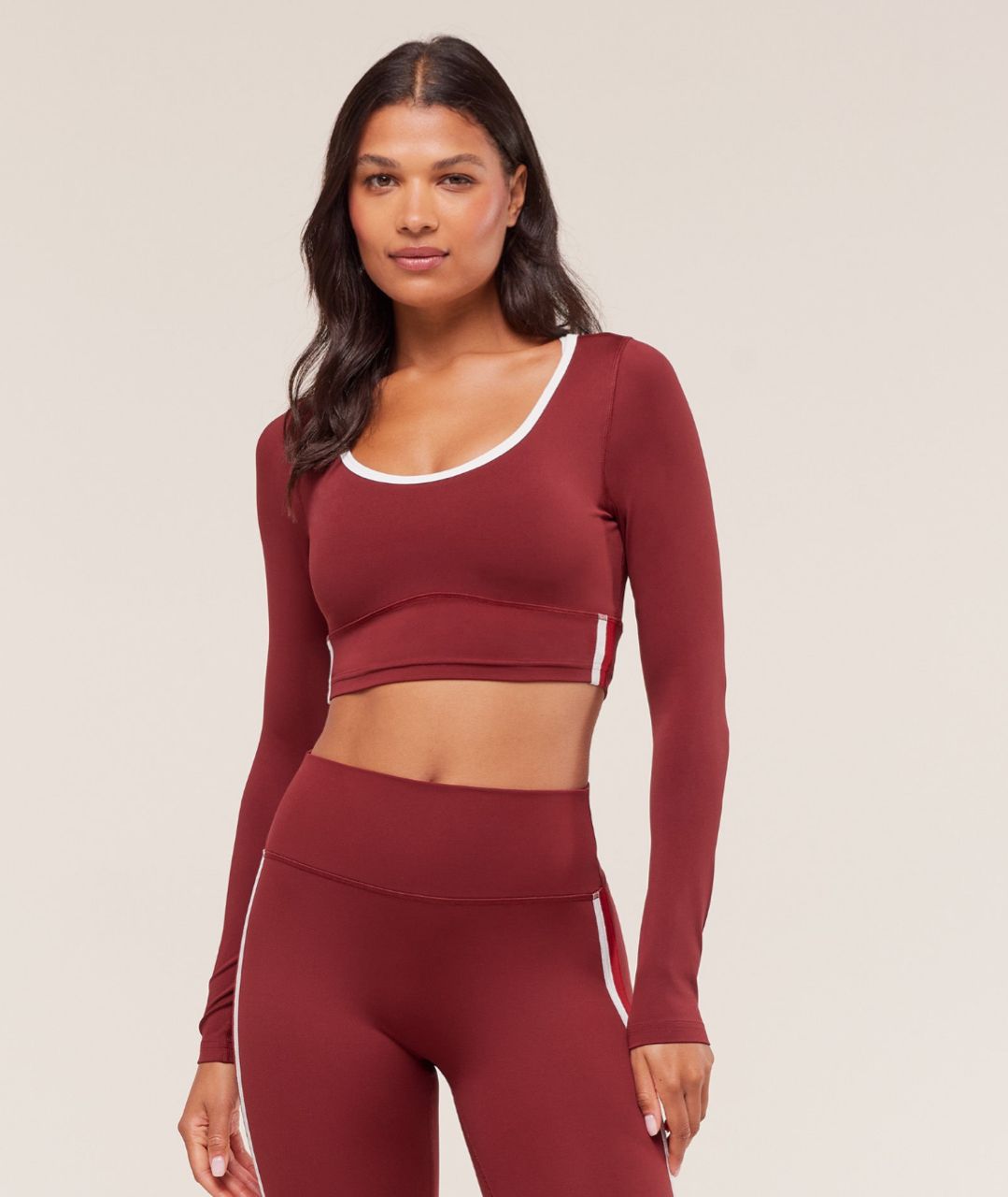 Piping Long Sleeve Crop Top - Deep Petrol Blue/Smoke Blue/Soft White | S