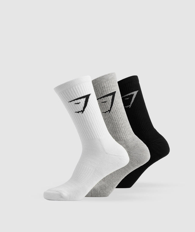 Crew Socks 3pk - White/Light Grey Core Marl/Black | S