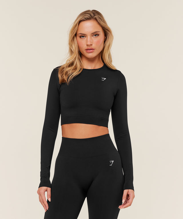 Everyday Seamless Long Sleeve Crop Top - Black | M